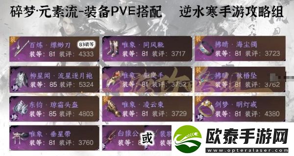 逆水寒手游元素流碎梦用什么装备