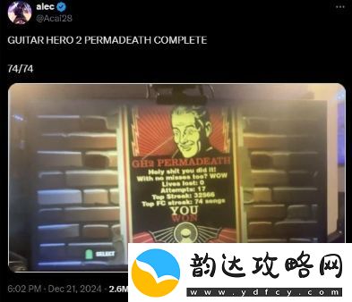 吉他英雄2玩家达成连弹74首歌且完全无错挑战