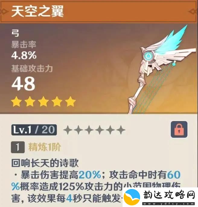 原神天空之翼满级属性介绍