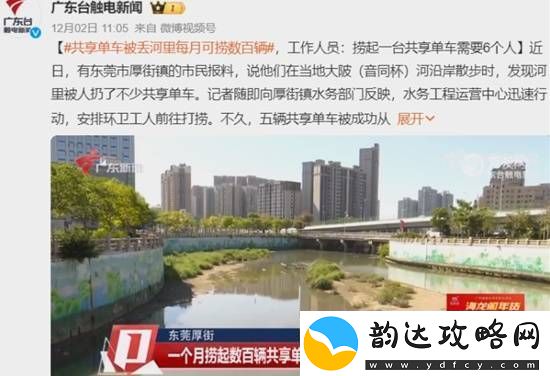 共享单车被丢河里每月可捞数百辆
