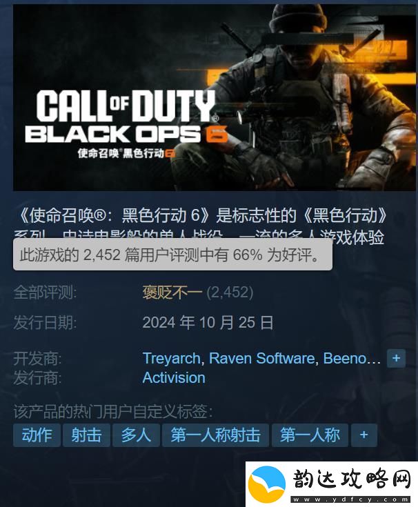 黑色行动6Steam评价现分歧性能不稳、启动器迟缓遭诟病
