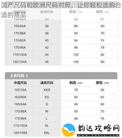 国产尺码和欧洲尺码对照让你轻松选购合适的商品